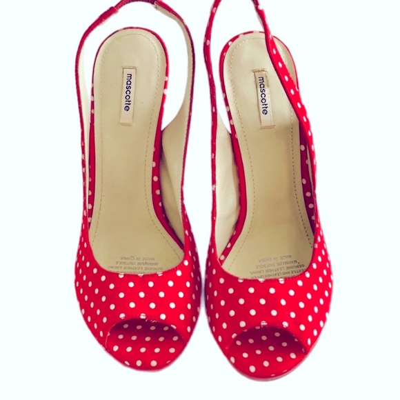 NWOT red polka dot stiletto Heels Peeptoe Slingbacks SIZE 7 AU - Picture 7 of 14